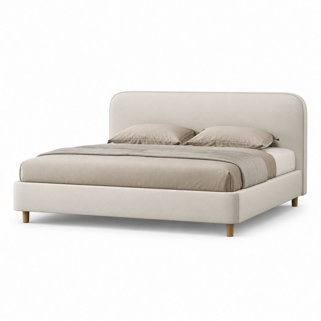 Letto matrimoniale imbottito avorio in poliestere rettangolare 160 x 200 cm