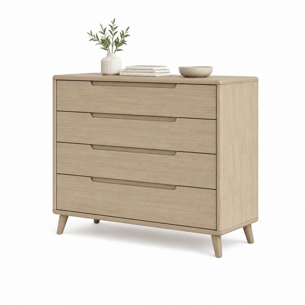 Cassettiera bassa 4 cassetti rovere chiaro in MDF 120 x 45 x 90 cm