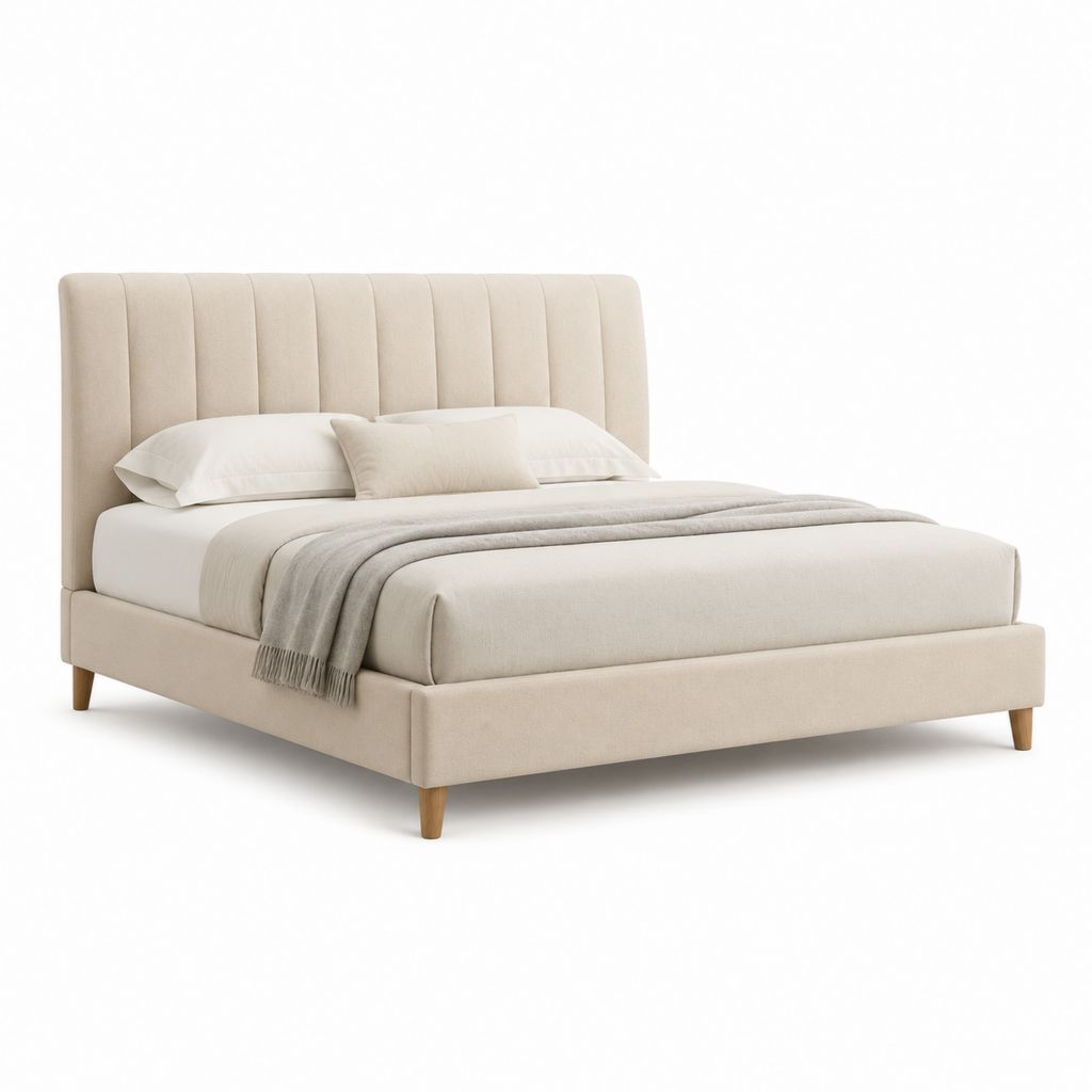 Letto matrimoniale imbottito beige in poliestere rettangolare 160 x 200 cm