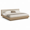 Letto matrimoniale con testiera imbottita beige in MDF impiallacciato rovere 180 x 215 x 100 cm
