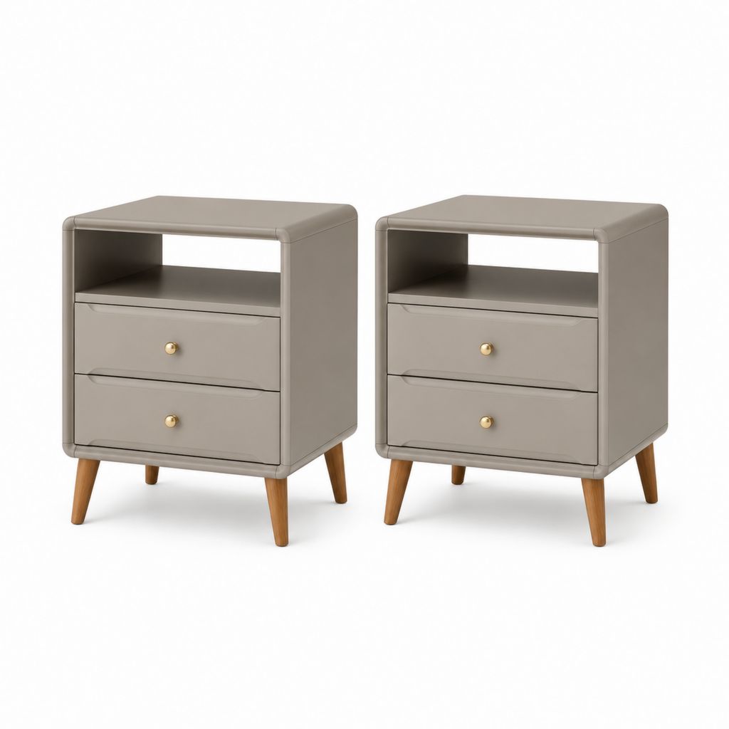 Set di 2 comodini taupe in MDF rivestito in PU rettangolari con 2 cassetti 45 x 40 x 60 cm