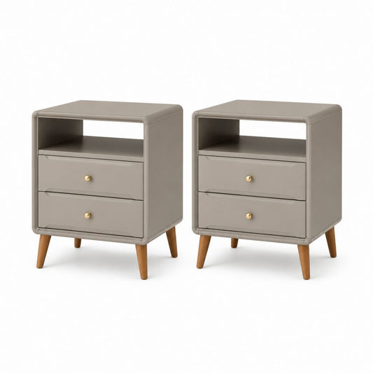 Set di 2 comodini taupe in MDF rivestito in PU rettangolari con 2 cassetti 45 x 40 x 60 cm