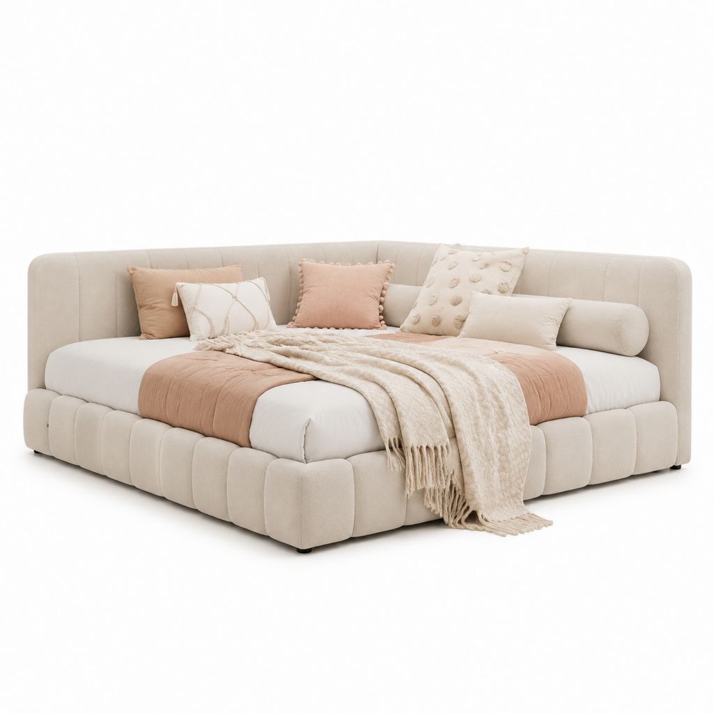 Letto matrimoniale imbottito beige in poliestere 160 x 200 cm