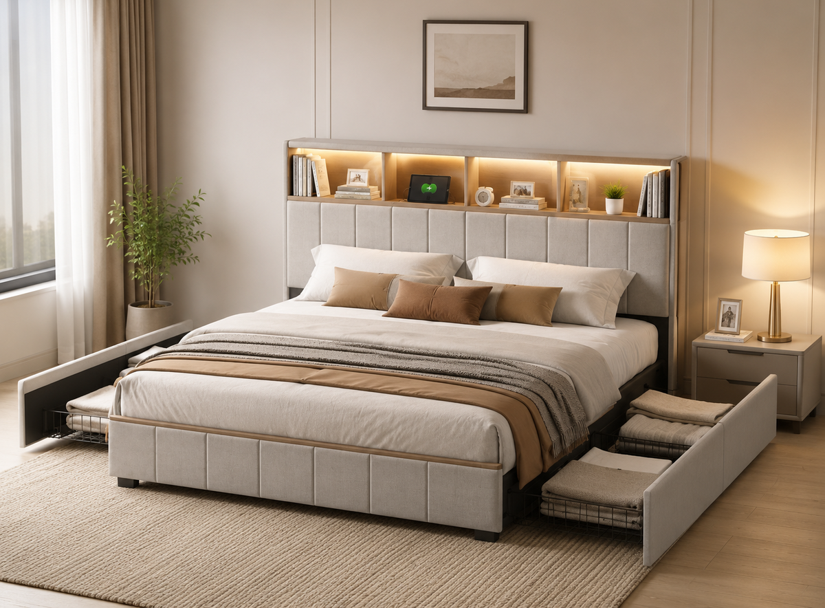 Letto Contenitore Imbottito con Testiera
