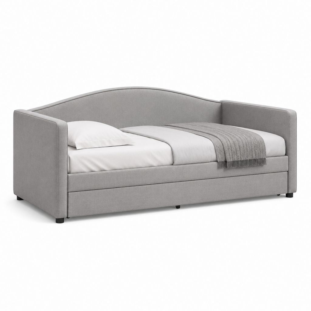 Letto singolo con testiera e sponde grigio in poliestere 90 x 200 cm