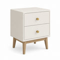 Comodino rettangolare 2 cassetti bianco in MDF verniciato con gambe in legno massello 45 x 35 x 60 cm