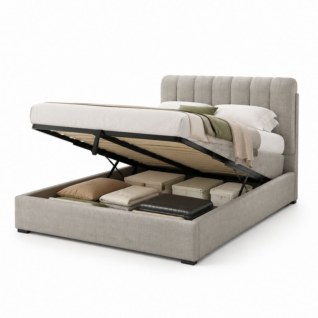 Letto matrimoniale contenitore grigio in poliestere rettangolare 160 x 200 cm