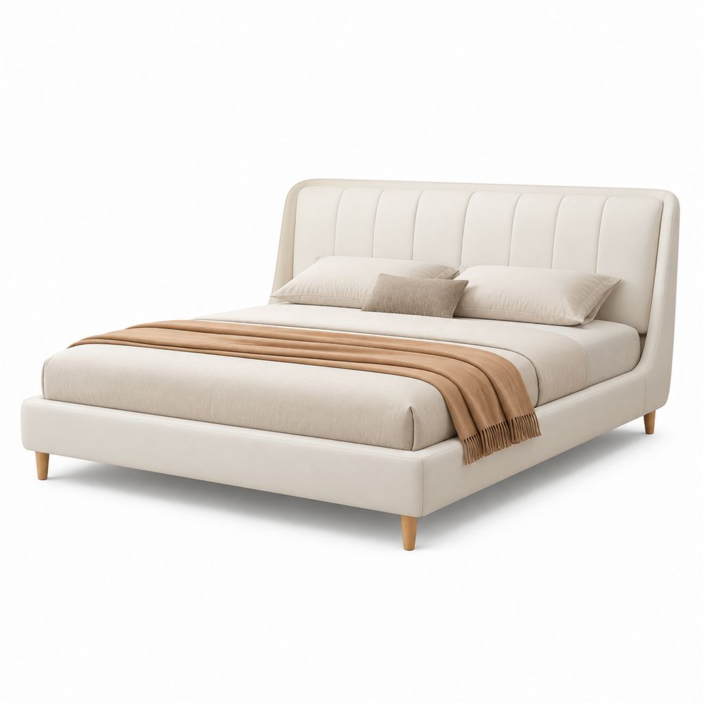 Letto matrimoniale imbottito beige in poliestere rettangolare 160 x 200 cm