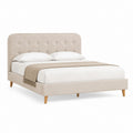 Letto matrimoniale imbottito beige in poliestere con testiera capitonné rettangolare 160 x 200 cm