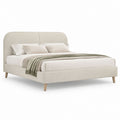 Letto matrimoniale beige in poliestere con testiera arrotondata 160 x 200 cm