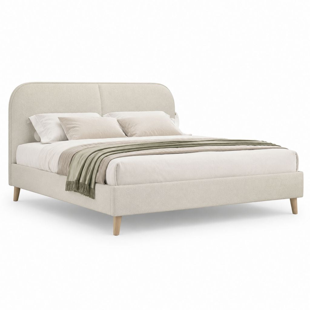 Letto matrimoniale beige in poliestere con testiera arrotondata 160 x 200 cm