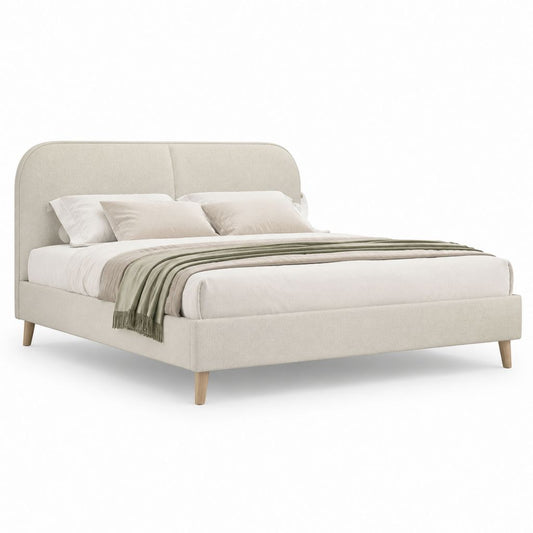 Letto matrimoniale beige in poliestere con testiera arrotondata 160 x 200 cm