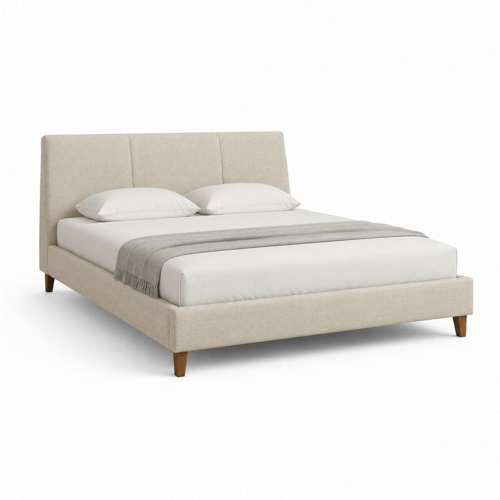 Letto matrimoniale imbottito beige in poliestere rettangolare per materasso 160 x 200 cm