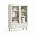 Vetrina libreria da soggiorno beige in pannello truciolare e vetro 80 x 40 x 160 cm