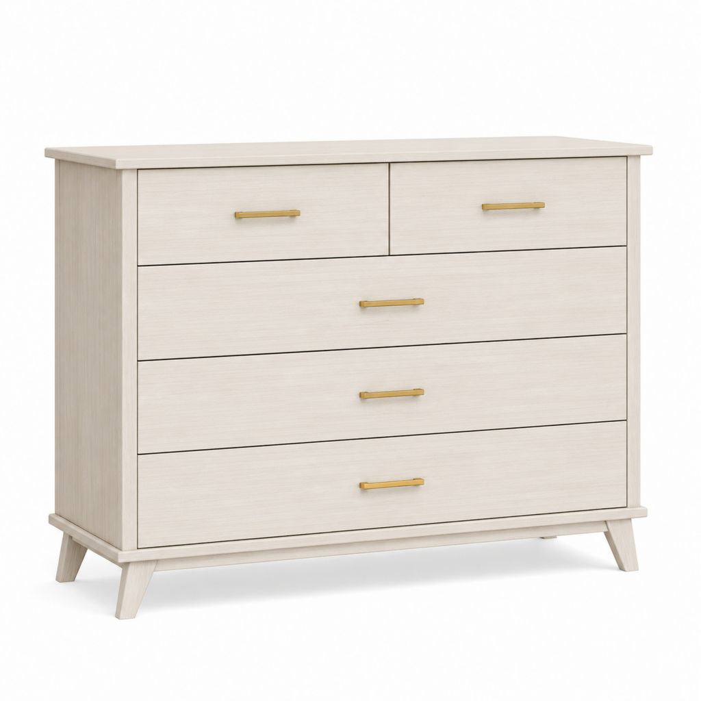 Cassettiera bassa 5 cassetti bianco rovere in truciolare nobilitato 120 x 40 x 85 cm