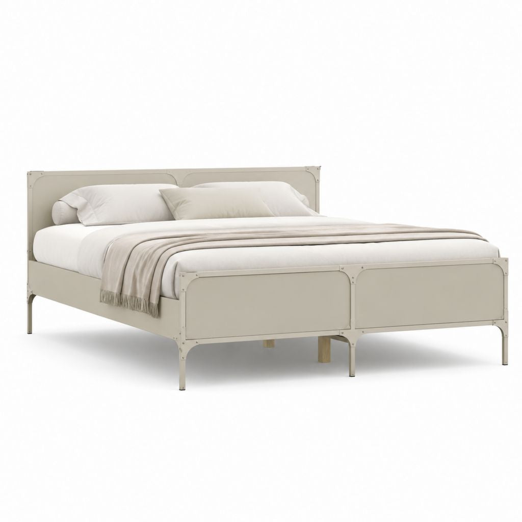 Letto matrimoniale con struttura in acciaio beige 160 x 200 cm 210 x 170 x 100 cm