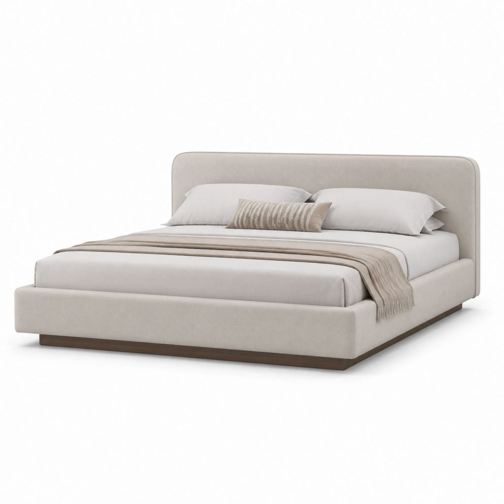 Letto matrimoniale imbottito beige in poliestere con testiera arrotondata 180 x 220 x 110 cm per materasso 160 x 200 cm