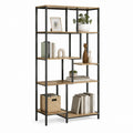 Libreria a 6 ripiani marrone rustico e nero in pannelli truciolari e acciaio 80 x 30 x 180 cm