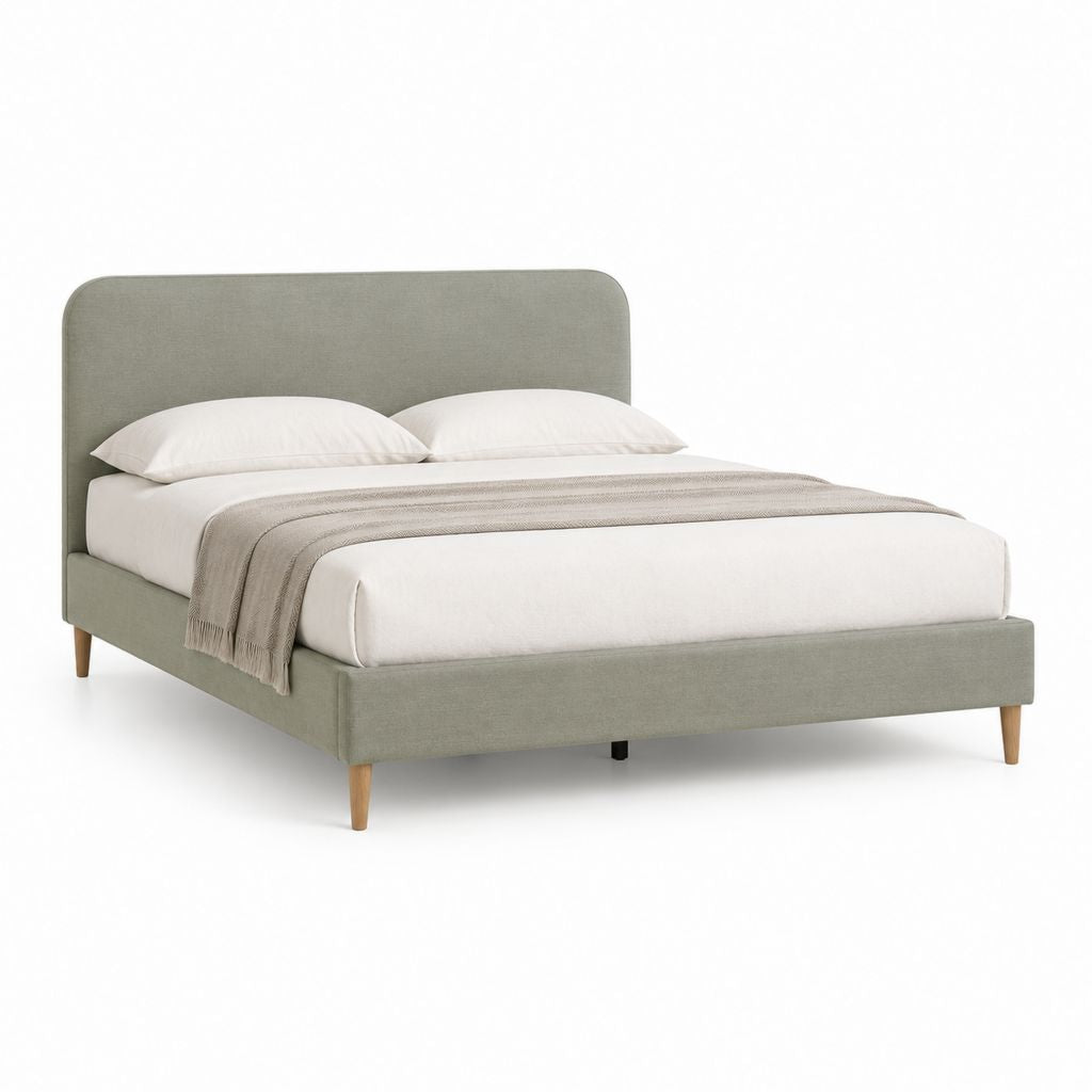 Letto matrimoniale imbottito verde salvia in poliestere con testiera arrotondata 160 x 200 cm
