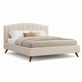 Letto matrimoniale imbottito beige in poliestere con testiera curva 180 x 200 cm